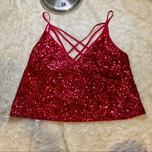 NWOT Red Sparkly Crop Top
